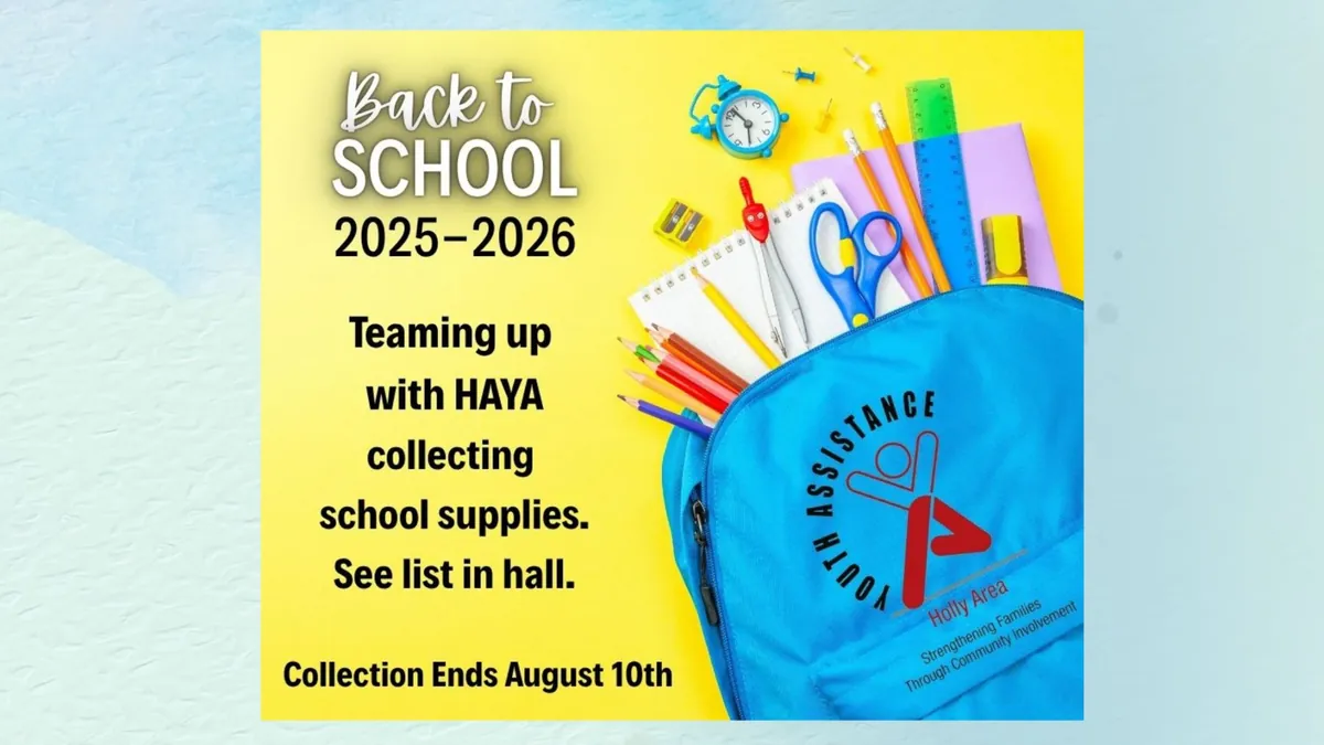 8-25 Haya School Supplies Updated Holly Calvary Church in Holly, MI