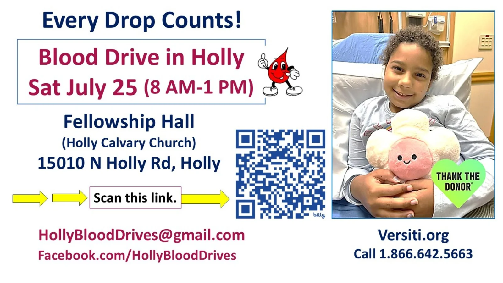 Blood Drive July 25 at Holly Calvary Church in Holly, MI