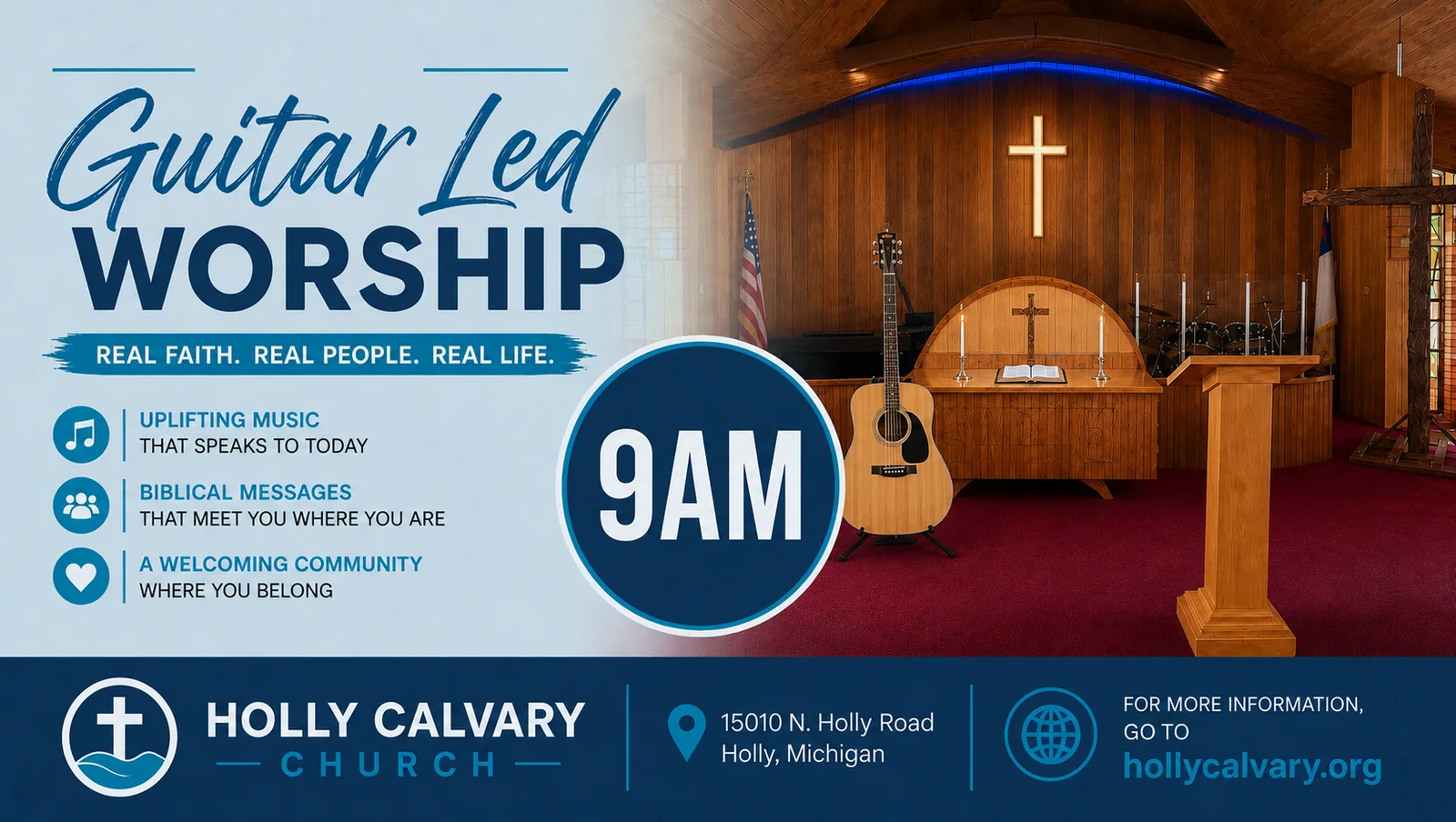 Guitar Led Worship 9am July 1 at Holly Calvary Church in Holly, MI