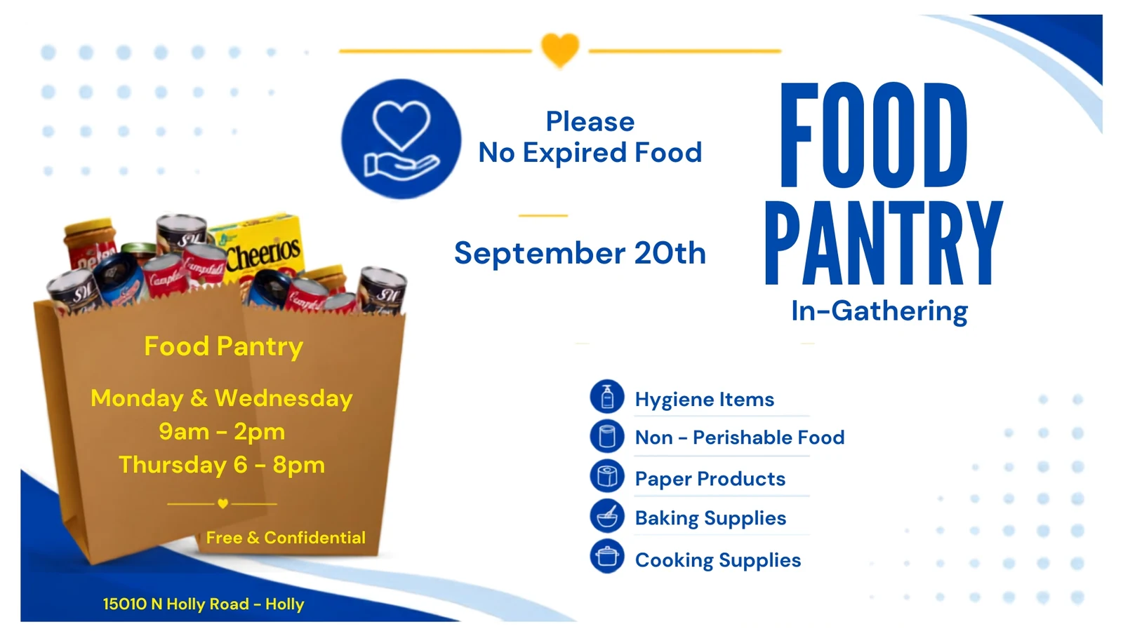 Sept 20 Food Pantry at Holly Calvary Church in Holly, MI